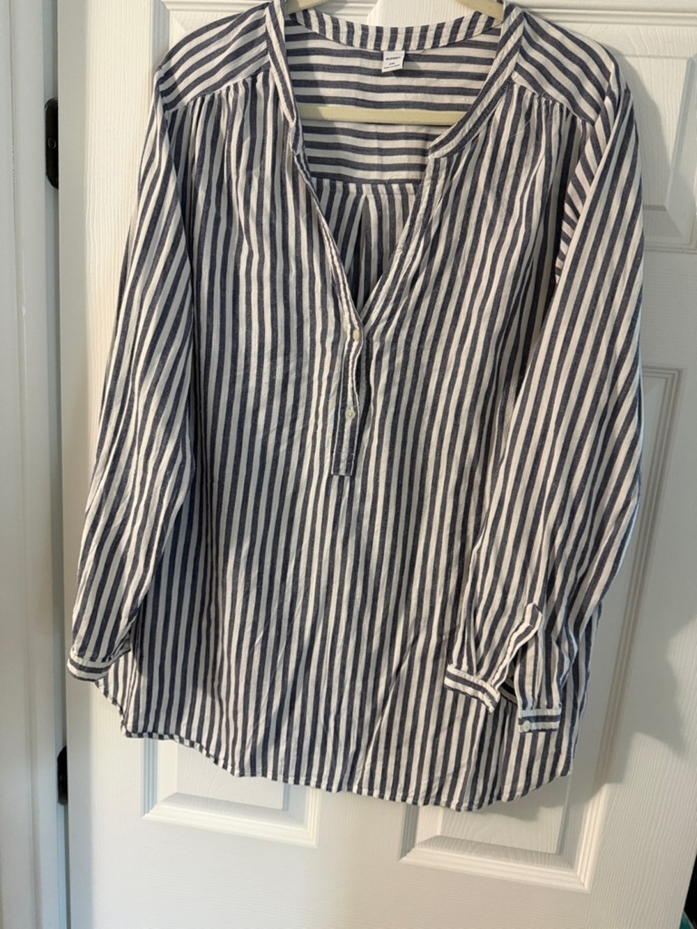Old Navy Navy and White Striped Henley Blouse